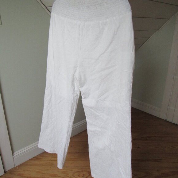 Wide Leg Palazzo Lounge Pants 100% Cotton White Elastic Waistband Medium - Picture 6 of 10